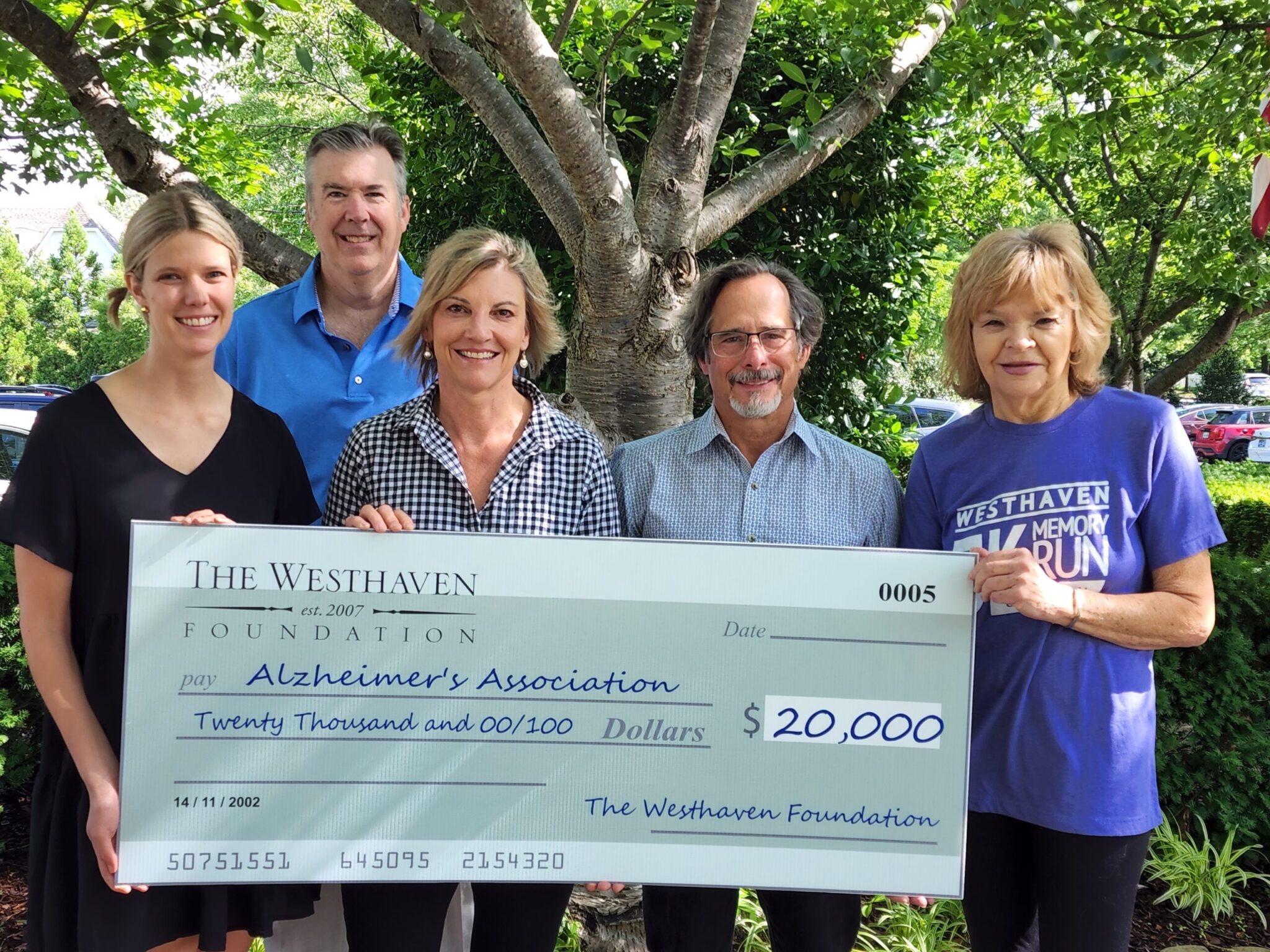 The Westhaven Foundation Presents 20,000 to Alzheimer's Association