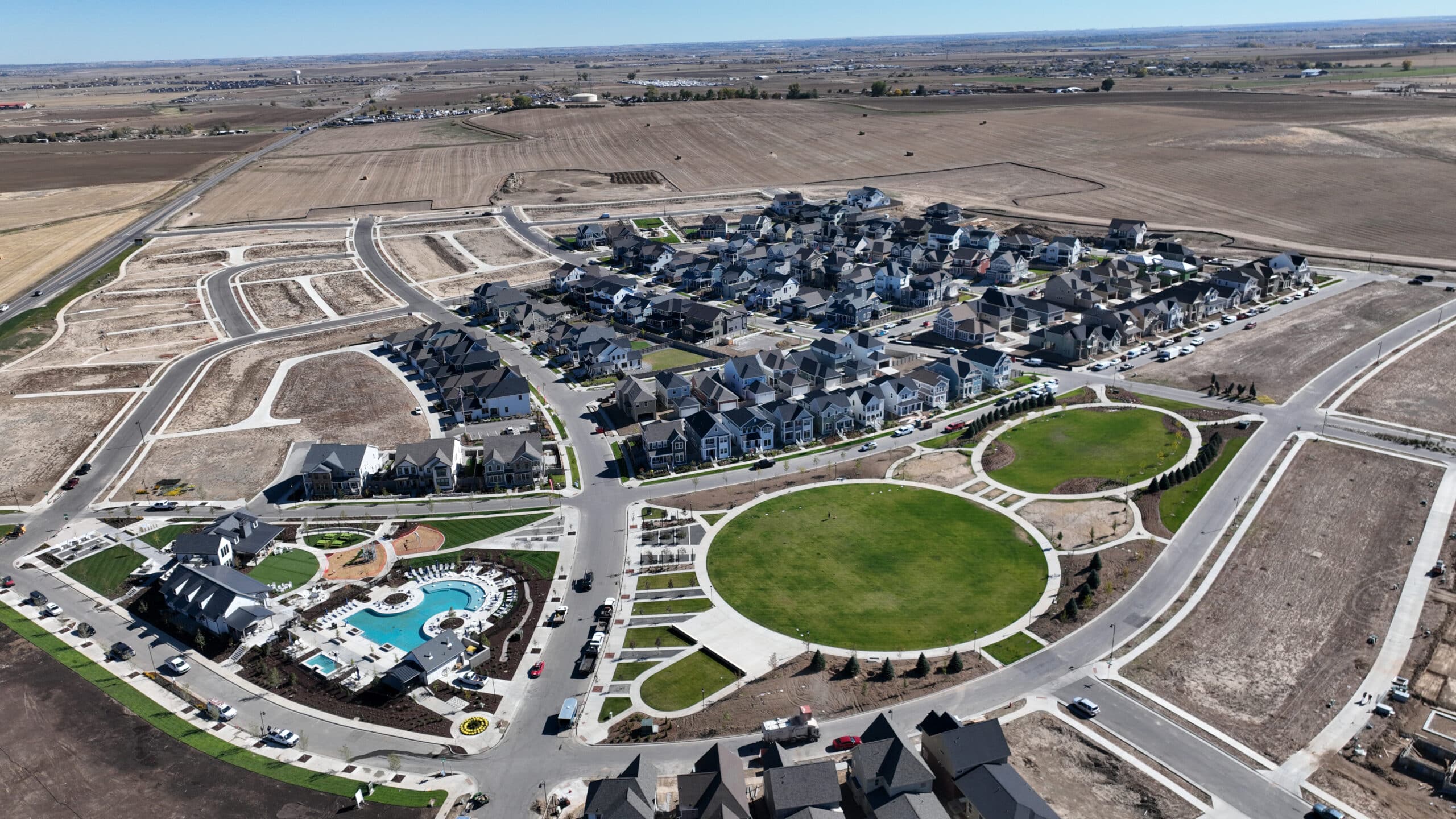 Aerial view of master-planned community development in progress